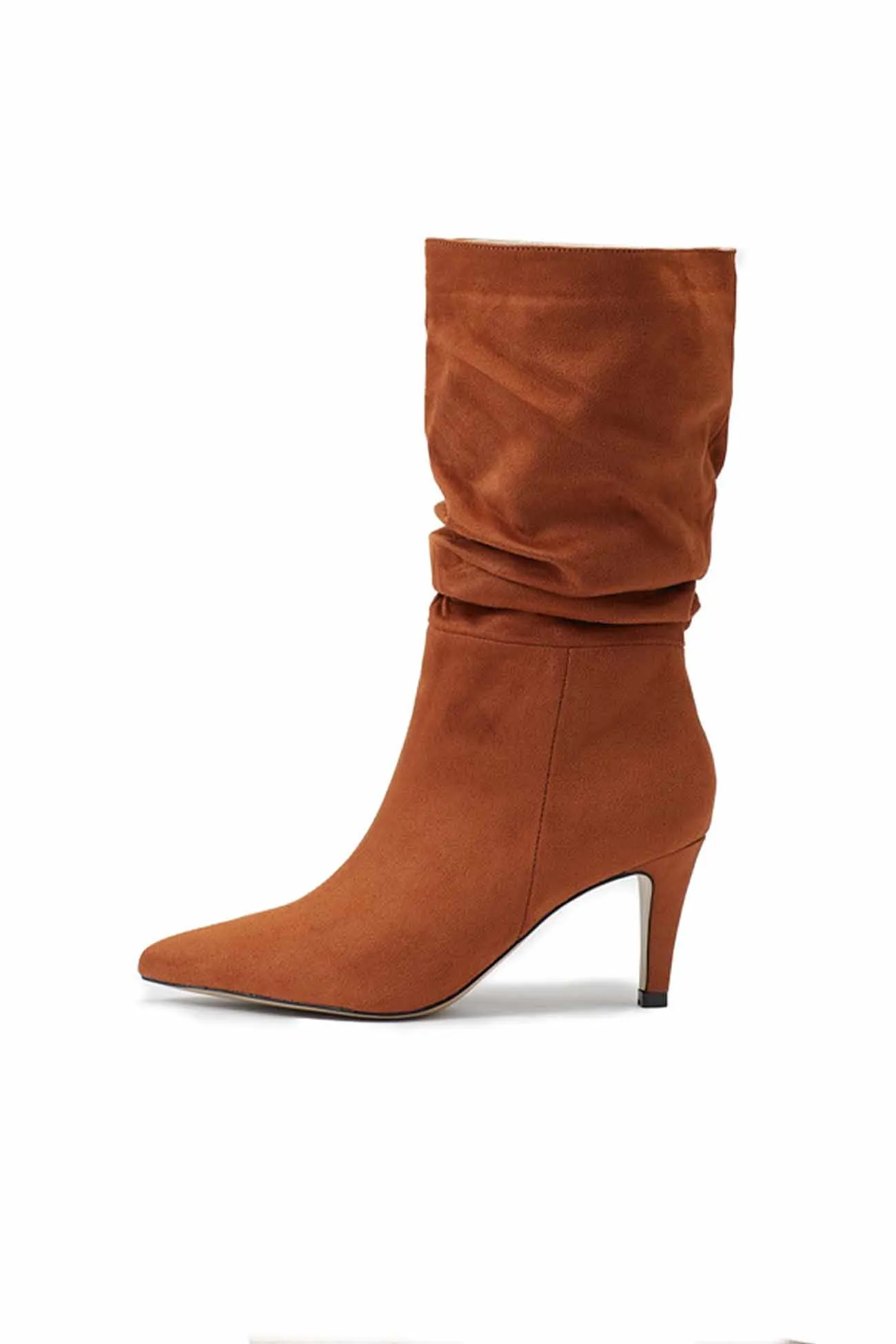 Amozae-Suede Pointed Toe Pleated Stiletto Heels Ankle Boots