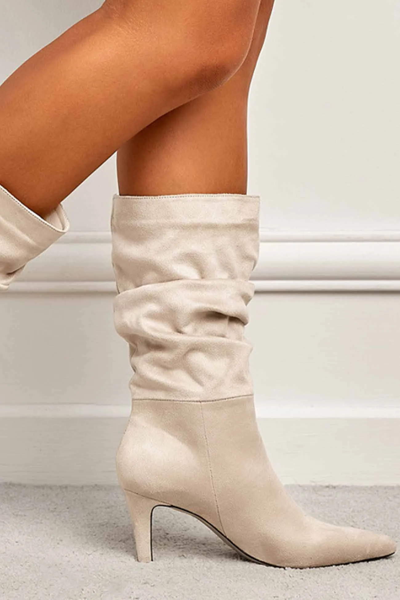 Amozae-Suede Pointed Toe Pleated Stiletto Heels Ankle Boots