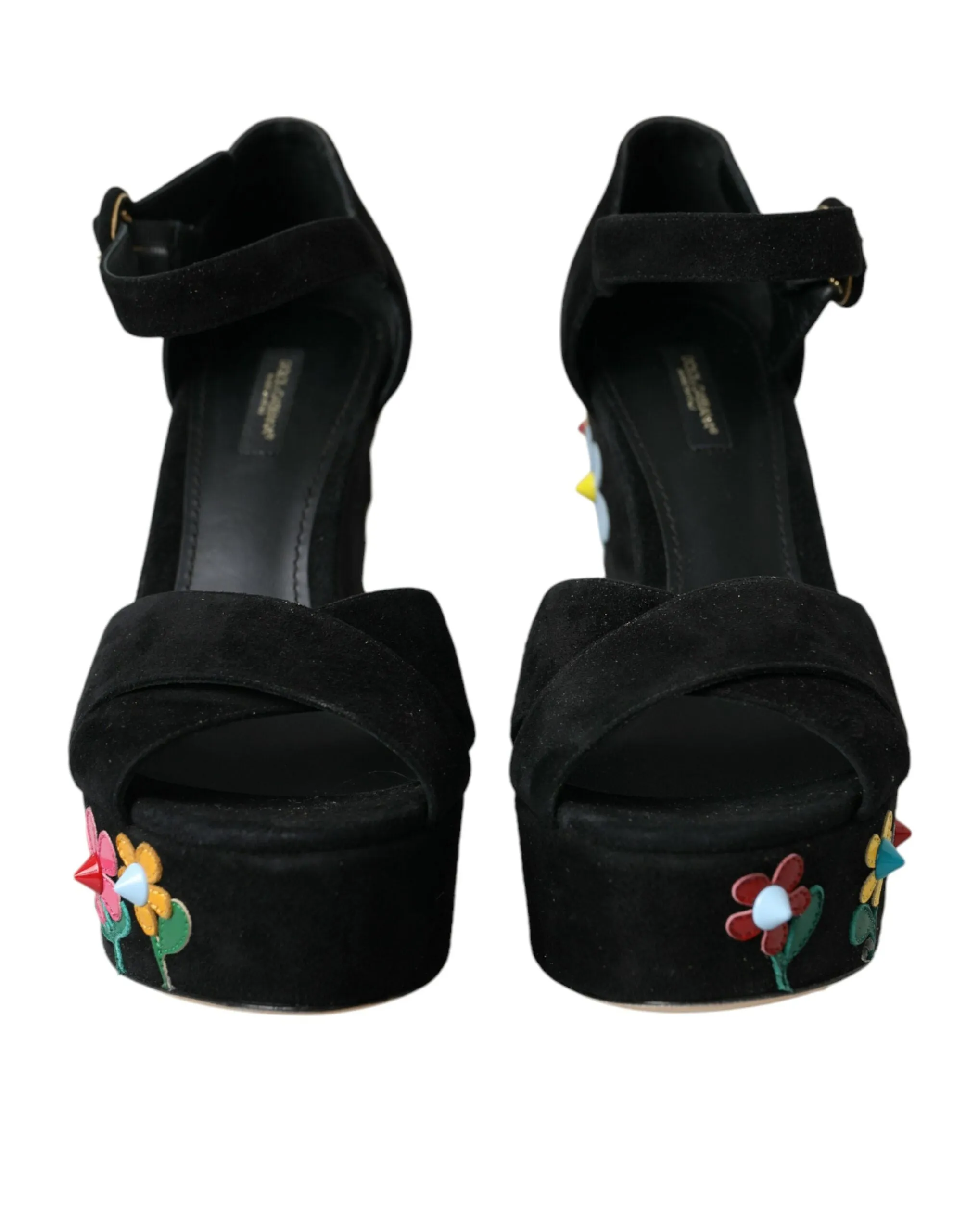 Black Floral Ankle Strap Heels Sandals Shoes