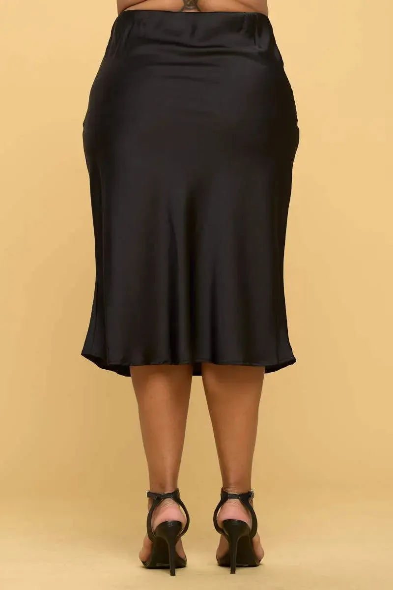 Elegant Black Satin Midi Skirt