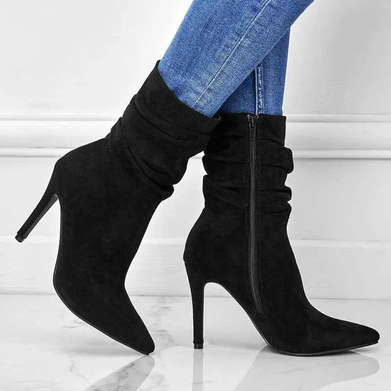Glow Chic's Pointed Toe Stiletto Ankle Boots with Side Zipper