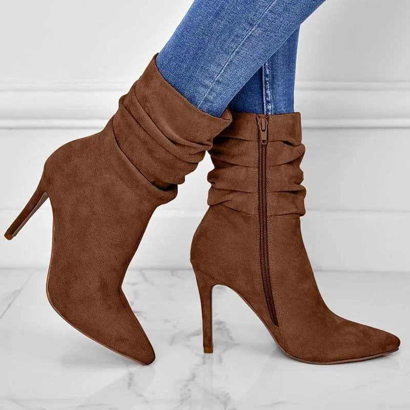 Glow Chic's Pointed Toe Stiletto Ankle Boots with Side Zipper