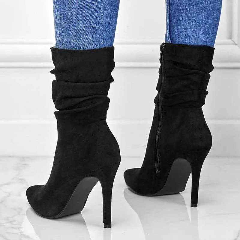 Glow Chic's Pointed Toe Stiletto Ankle Boots with Side Zipper