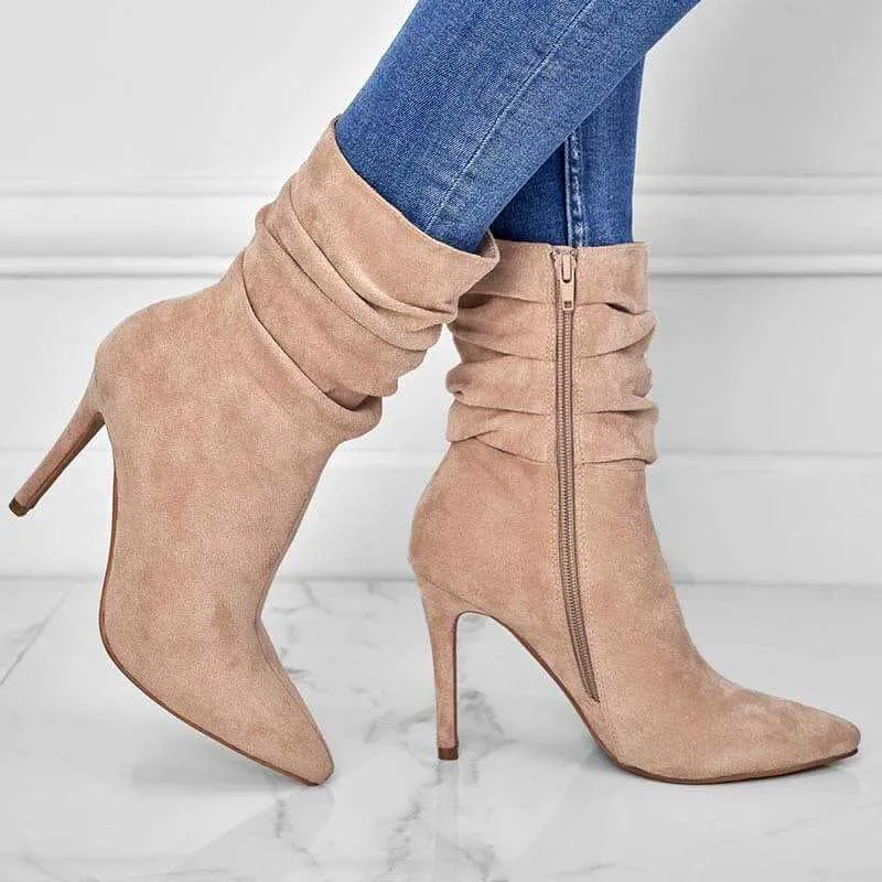 Glow Chic's Pointed Toe Stiletto Ankle Boots with Side Zipper