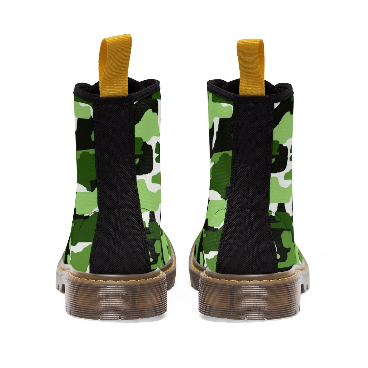Green White Camo Men's Boots, Camouflage Military Army Print Canvas Winter Boots
