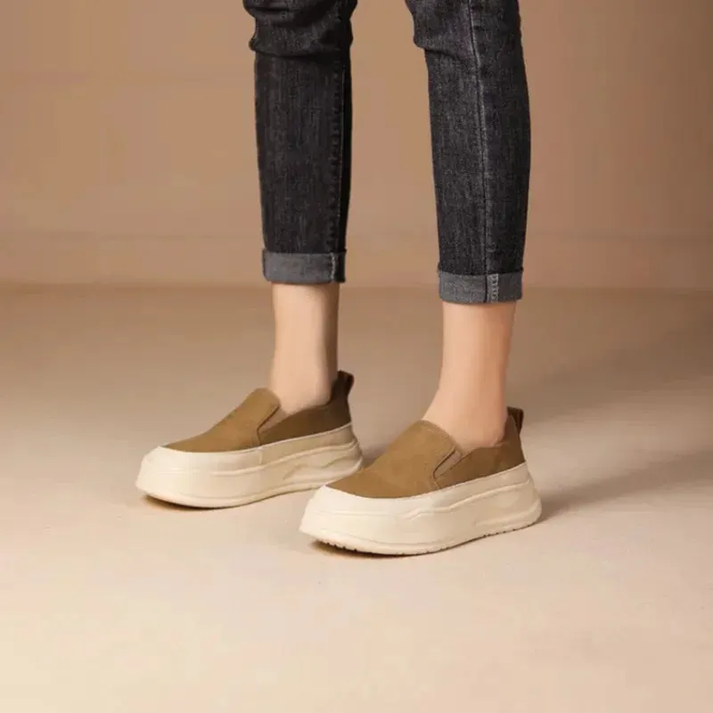 Hnzxzm Autumn Loafer 8CM Platform Shoes Flats White Slip on Casual Shoes Slipony Women Sneakers Shoes Breathable Comfy Summer Sneakers