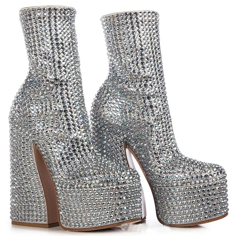 Pre Order:  Flashy Silver Super-High Platform Boots