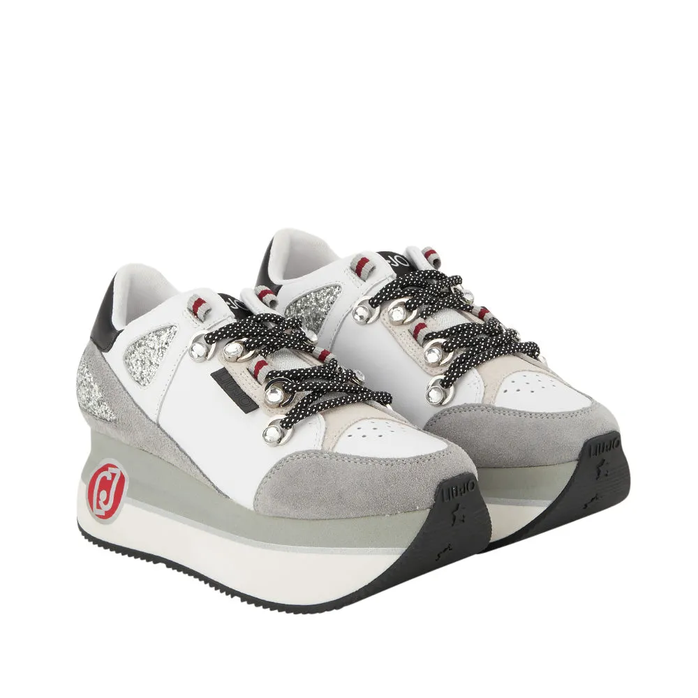 Scarpe Donna LIU JO Sneakers Maxi Platform in Ecopelle Bianco e Suede Grigio