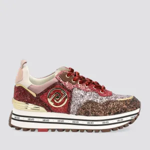 Scarpe Donna LIU JO Sneakers Platform con Glitter colore Marrone e Rosso