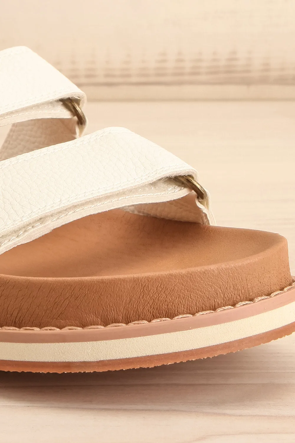 Siemna White | Slide Sandals w/ Velcro Straps