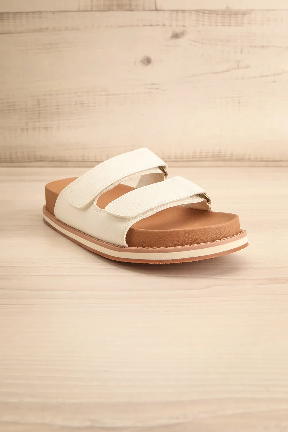 Siemna White | Slide Sandals w/ Velcro Straps