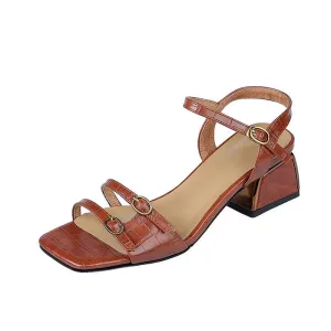 Women's Sandals Shoes: Leather Buckle Strap Ankle-Wrap - TSS180